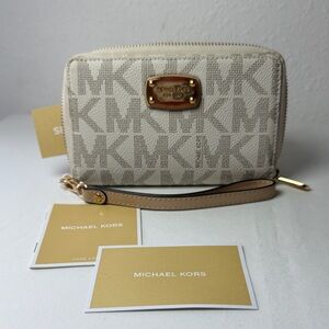 Michael Kors Monogram Beige Wristlet